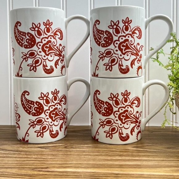 Corelle Other - Corelle Coordinates 4 Red Paisley Coffee Mugs Stoneware